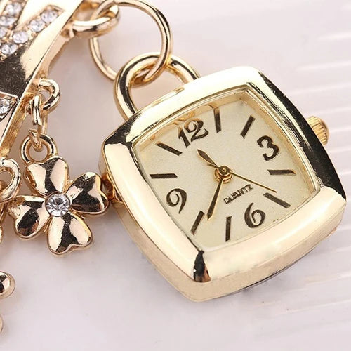 watch women Women Love Letters Rhinestone Inlaid Chain Bracelet Flower Pendant Wrist watch reloj mujer Ladies Dress Watches Gift