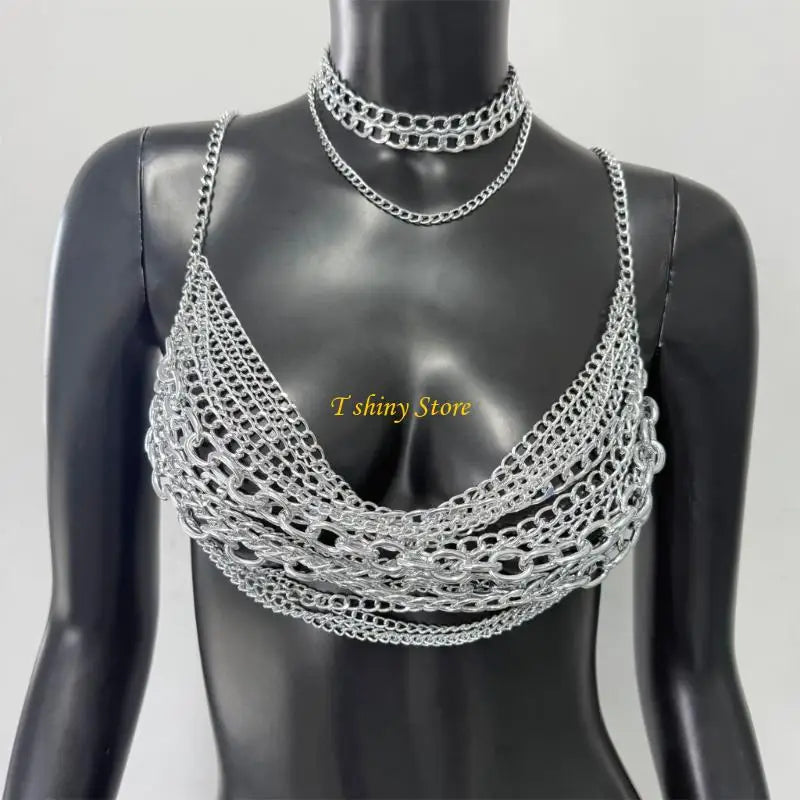 N58F Fashion Body Chain Music Festival Accessory Tassels Chest Chain Party Decoration