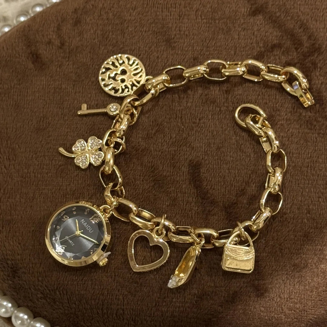 Love Charm Bracelet Watch Fashion Gold Silver Quartz Wristwatch Elegant Waterproof Jewelry Gift for Women Relojes De Mujer