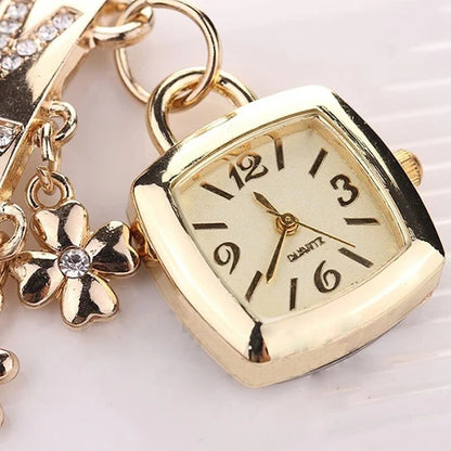 watch women Women Love Letters Rhinestone Inlaid Chain Bracelet Flower Pendant Wrist watch reloj mujer Ladies Dress Watches Gift
