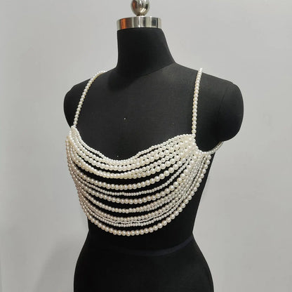 Beaded Body Chain Bra Chain Body Jewelry Beach Accessories Chest Chain Bikini Chain for Carnival Concert Rave Music Festival