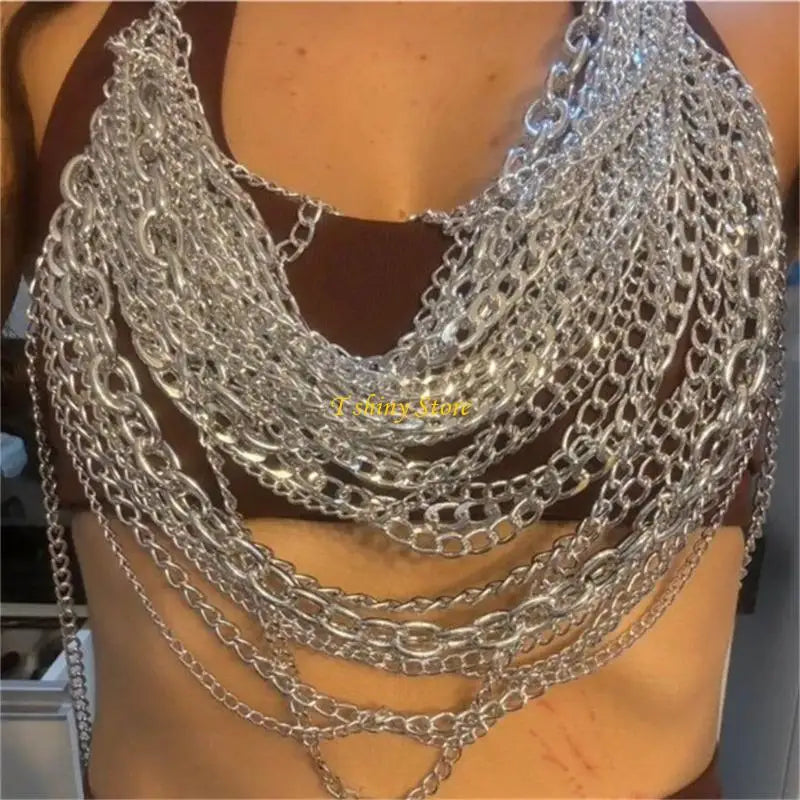 N58F Fashion Body Chain Music Festival Accessory Tassels Chest Chain Party Decoration