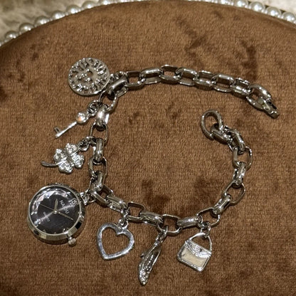 Love Charm Bracelet Watch Fashion Gold Silver Quartz Wristwatch Elegant Waterproof Jewelry Gift for Women Relojes De Mujer
