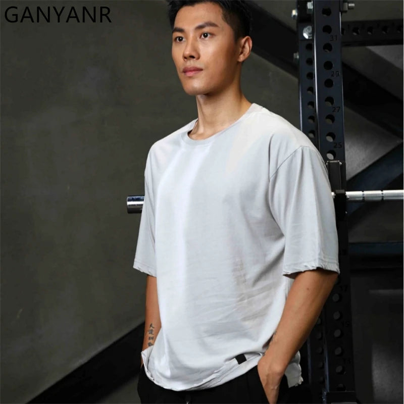 GANYANR Active Wear Men Running T-shirt Fitness Sportswear Short Sleeve Gym Bodybuilding Sports Jogging Training Yoga Dry Fit