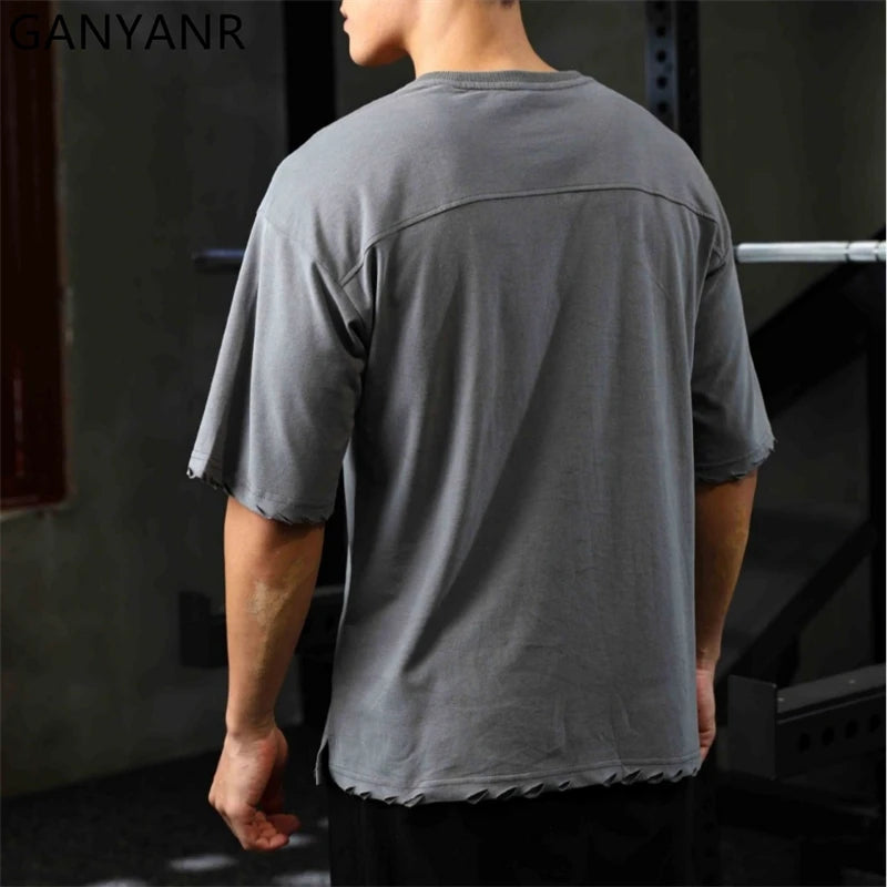 GANYANR Active Wear Men Running T-shirt Fitness Sportswear Short Sleeve Gym Bodybuilding Sports Jogging Training Yoga Dry Fit