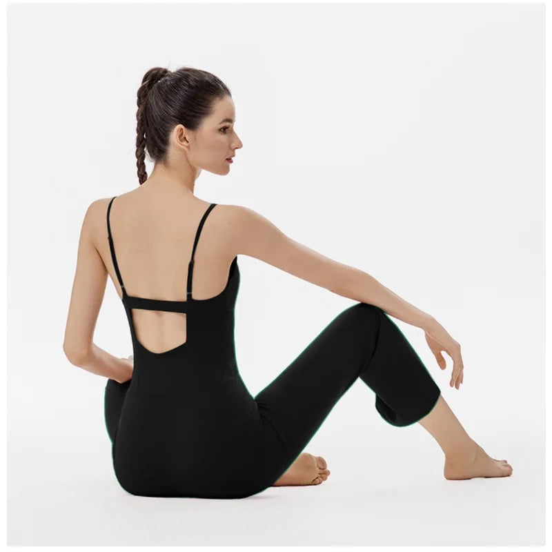 Sportswear Woman Gym Yoga Bodysuit Backless Sport Outfit Workout Clothes Tracksuit Active Wear Running Suit 2024 Green Black