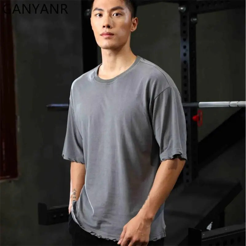 GANYANR Active Wear Men Running T-shirt Fitness Sportswear Short Sleeve Gym Bodybuilding Sports Jogging Training Yoga Dry Fit