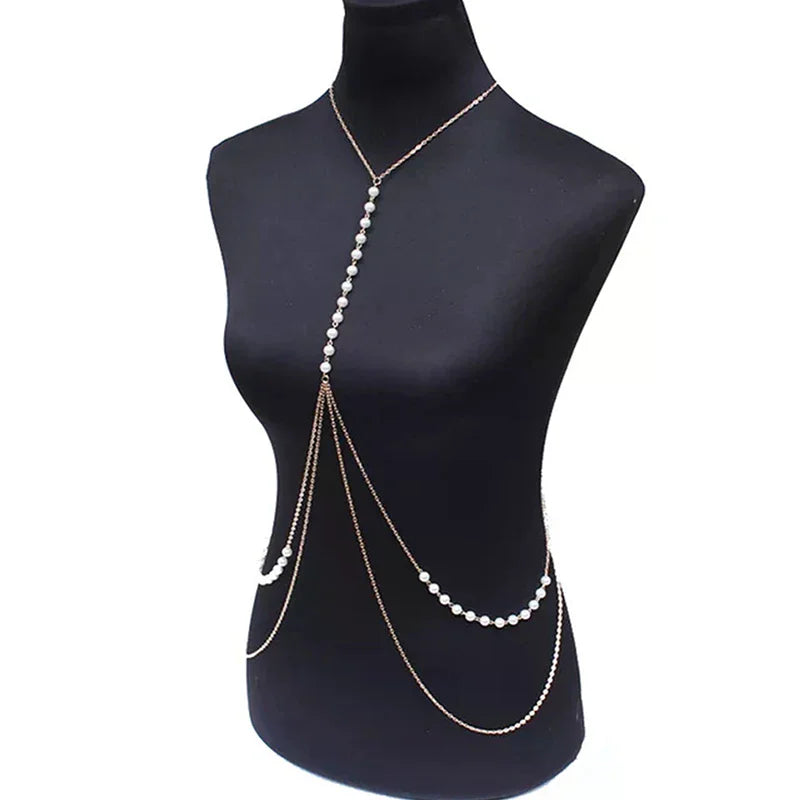 Jewelry: Sexy Babes, Imitation Pearl Body Chains, Sexy Bikini Beach Waist Chains