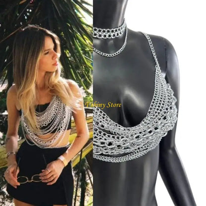 N58F Fashion Body Chain Music Festival Accessory Tassels Chest Chain Party Decoration