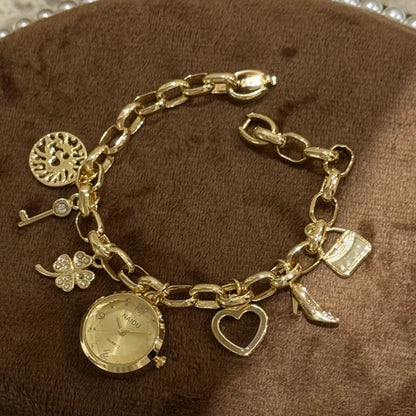 Love Charm Bracelet Watch Fashion Gold Silver Quartz Wristwatch Elegant Waterproof Jewelry Gift for Women Relojes De Mujer
