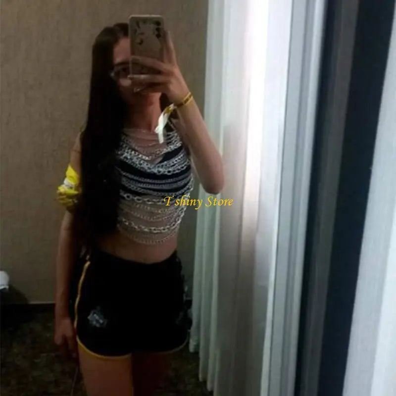 N58F Fashion Body Chain Music Festival Accessory Tassels Chest Chain Party Decoration