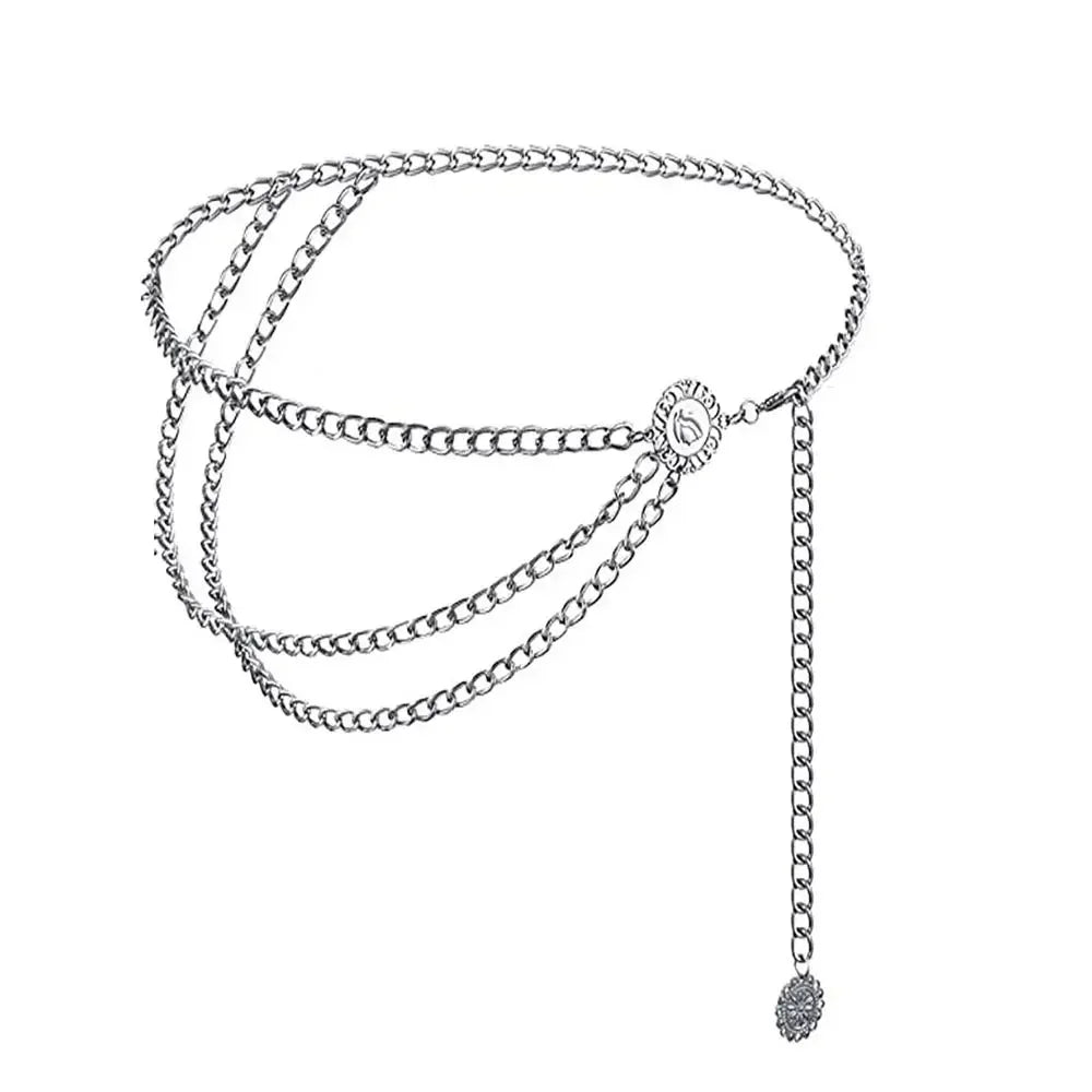 Antique Jewelry Ethnic Style Body Chain Adjustable Retro Metal Chain Belt Body Accessory Sunflower Round Waist Chain Women
