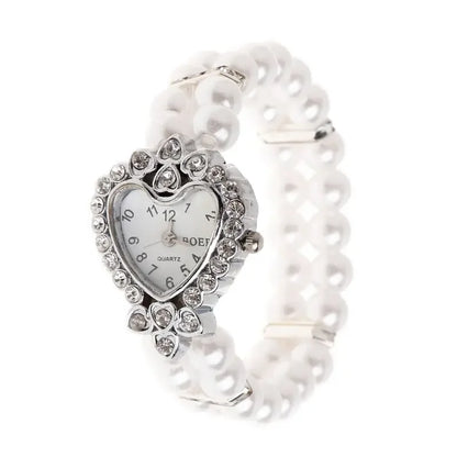 Women Watch Simulated Pearl Rhinestone Luxury Fashion Elegant Wrist Band Bracelet Fashion Jewelry Gifts Ladies Elastic Charms