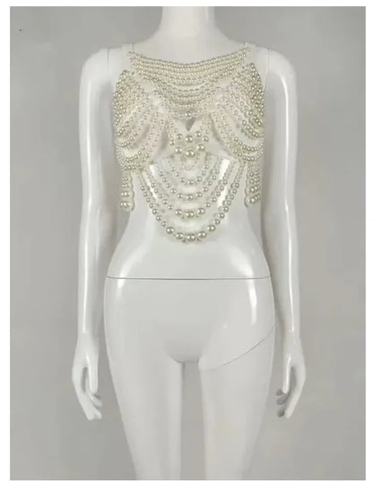 Sexy Accessories Women Bikini Pearl Chest chain Body Chain Jewelry Totally Hand-made Bra Fringed For Beach Nightclub Waist Chain