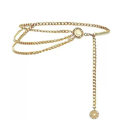 Antique Jewelry Ethnic Style Body Chain Adjustable Retro Metal Chain Belt Body Accessory Sunflower Round Waist Chain Women