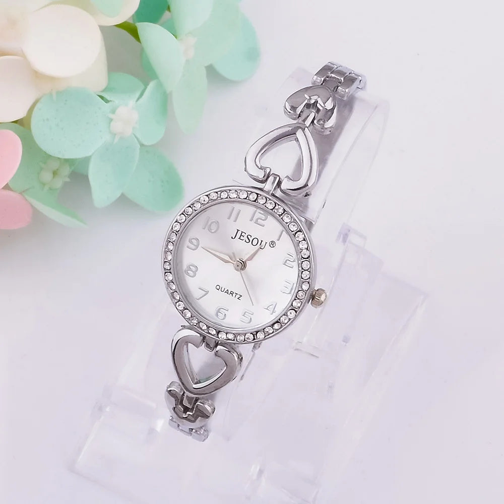 2025 New Women Bracelet Watch Set Gold Silver Crystal Necklace Ring Earrings Quartz Watch Female Jewelry Set Gifts Box For Women