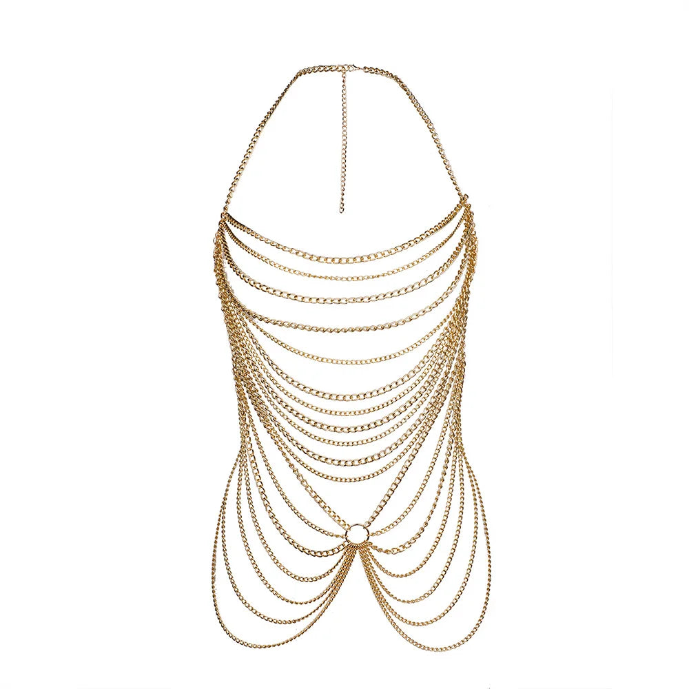 Fashion Body Chain Dress for Women Boho Backless Full Metal Body Chains Belly Chain Costume Party Festival Clothing Jewelry