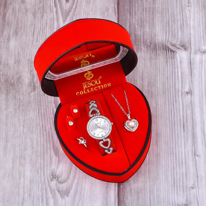 2025 New Women Bracelet Watch Set Gold Silver Crystal Necklace Ring Earrings Quartz Watch Female Jewelry Set Gifts Box For Women