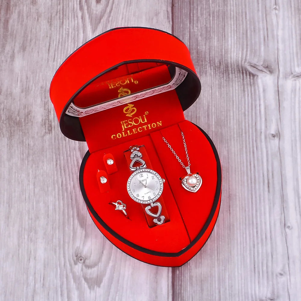 2025 New Women Bracelet Watch Set Gold Silver Crystal Necklace Ring Earrings Quartz Watch Female Jewelry Set Gifts Box For Women