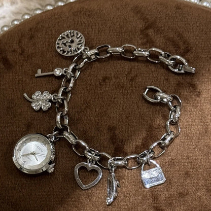 Love Charm Bracelet Watch Fashion Gold Silver Quartz Wristwatch Elegant Waterproof Jewelry Gift for Women Relojes De Mujer