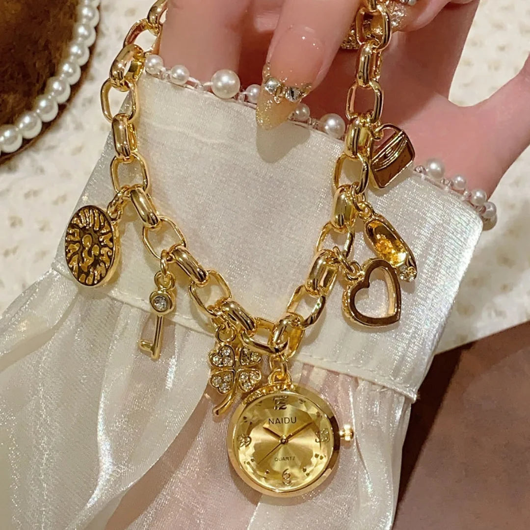 Love Charm Bracelet Watch Fashion Gold Silver Quartz Wristwatch Elegant Waterproof Jewelry Gift for Women Relojes De Mujer