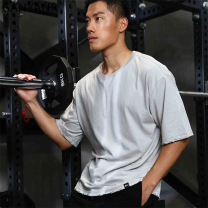 GANYANR Active Wear Men Running T-shirt Fitness Sportswear Short Sleeve Gym Bodybuilding Sports Jogging Training Yoga Dry Fit