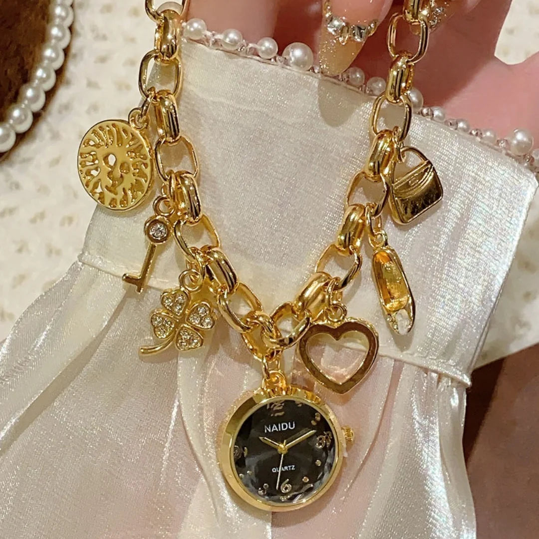 Love Charm Bracelet Watch Fashion Gold Silver Quartz Wristwatch Elegant Waterproof Jewelry Gift for Women Relojes De Mujer