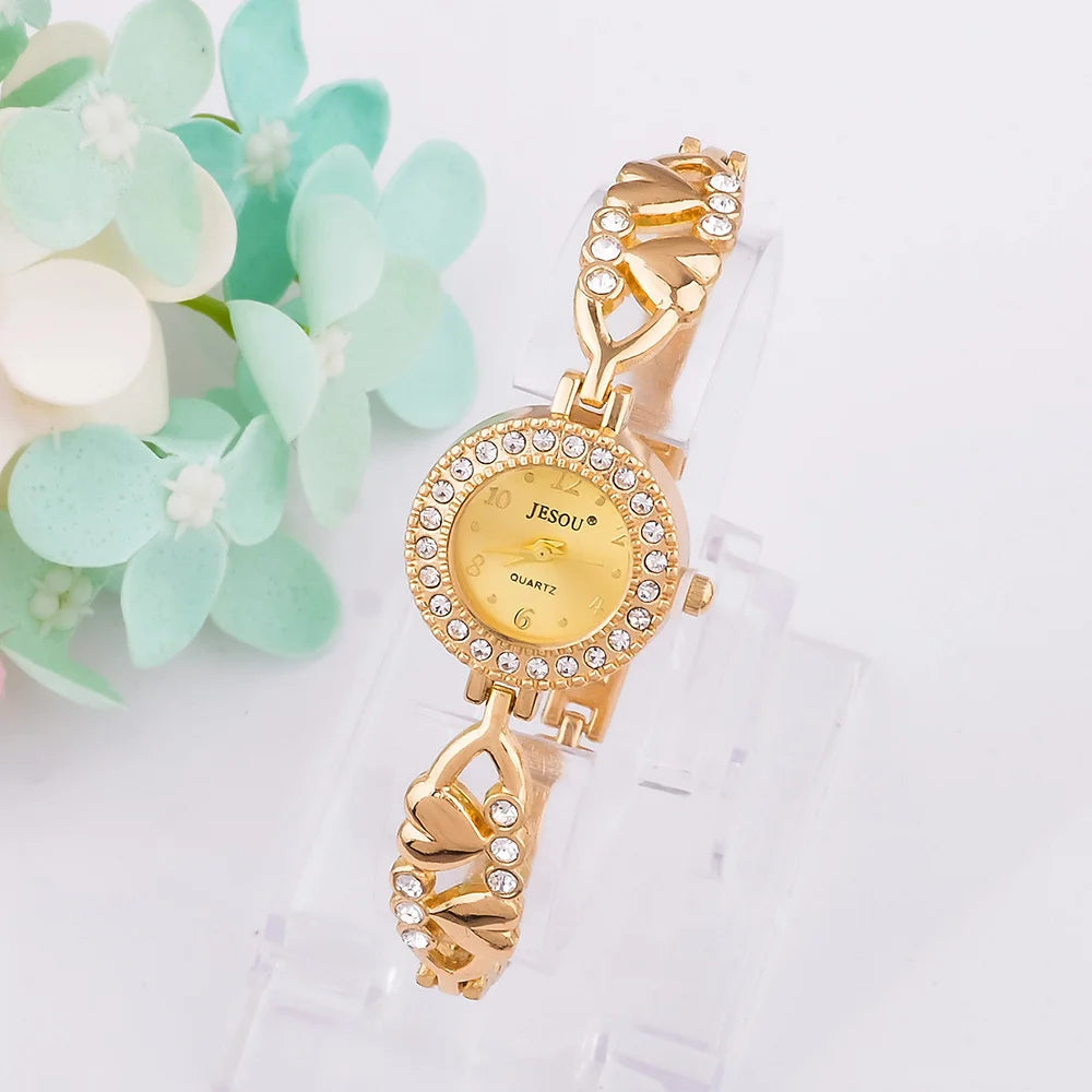 2025 New Women Bracelet Watch Set Gold Silver Crystal Necklace Ring Earrings Quartz Watch Female Jewelry Set Gifts Box For Women