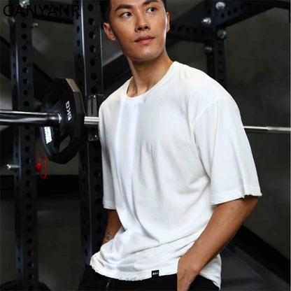 GANYANR Active Wear Men Running T-shirt Fitness Sportswear Short Sleeve Gym Bodybuilding Sports Jogging Training Yoga Dry Fit
