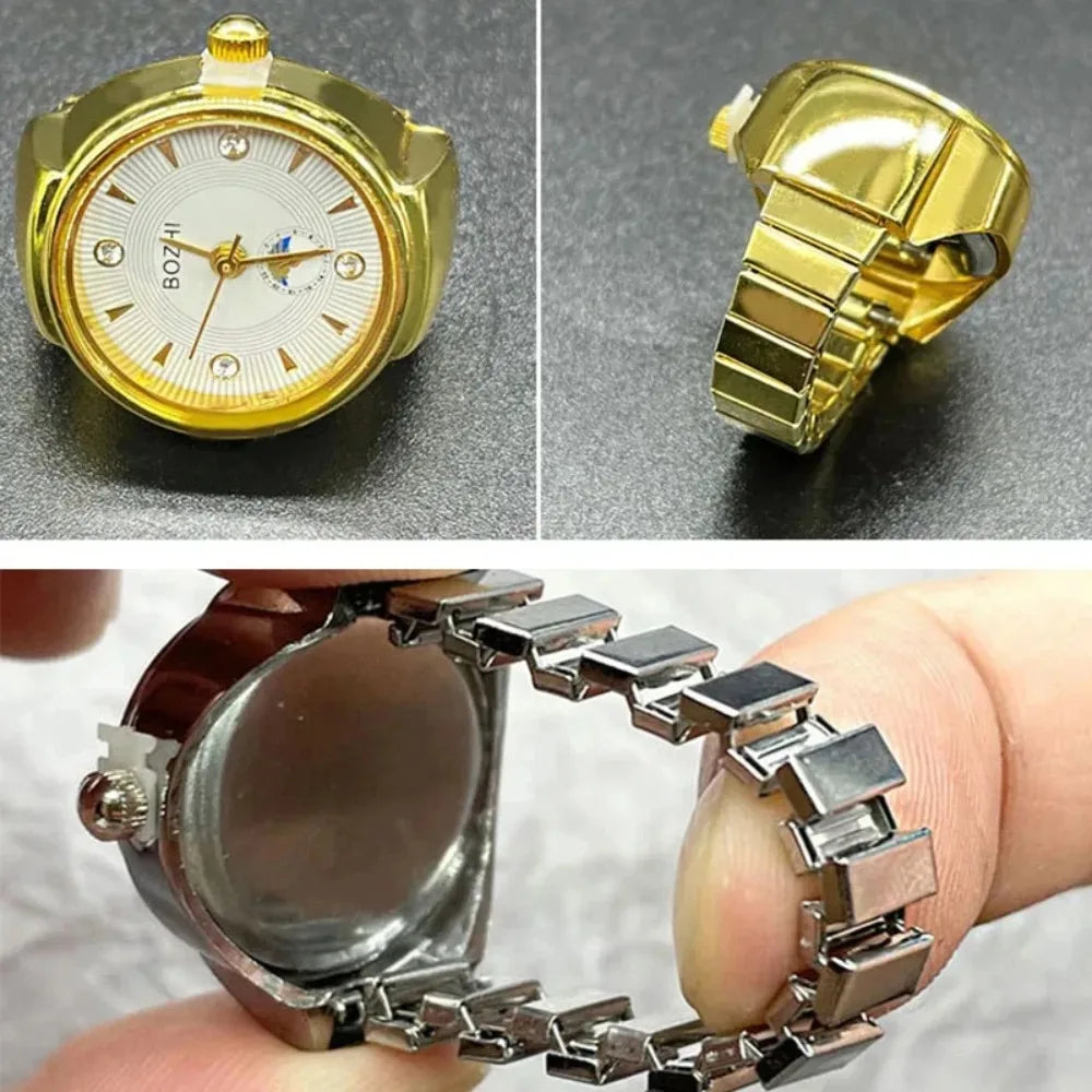 Finger Watches Round Golden Silvery Quartz Men&