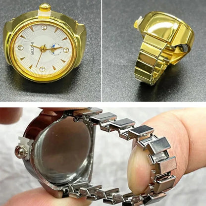 Finger Watches Round Golden Silvery Quartz Men&