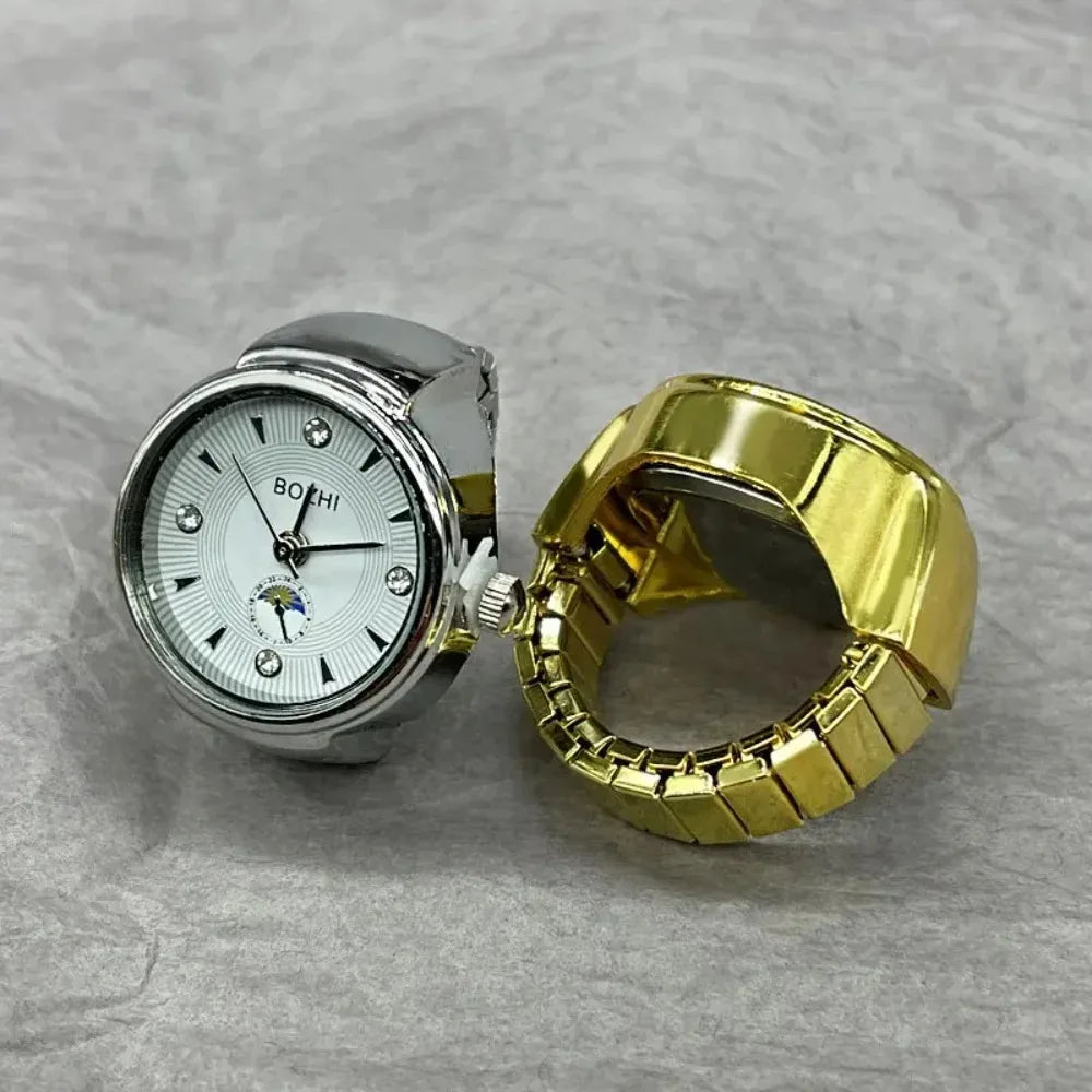 Finger Watches Round Golden Silvery Quartz Men&